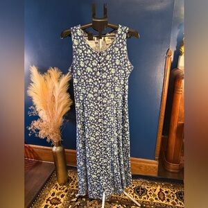 Vintage Floral Sleeveless Dress - Blue and Green